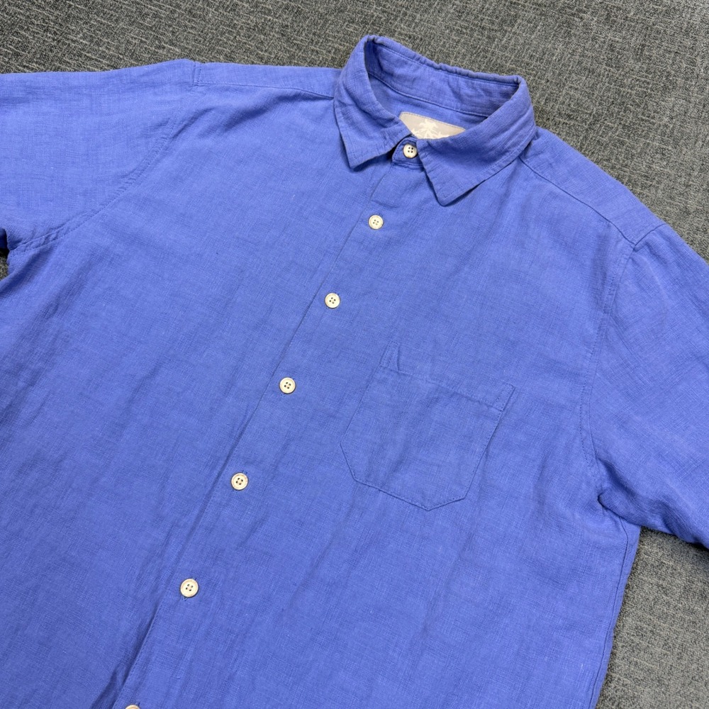 Margaritaville Shirt Mens Medium Blue Silk Linen Short Sleeve Button Up